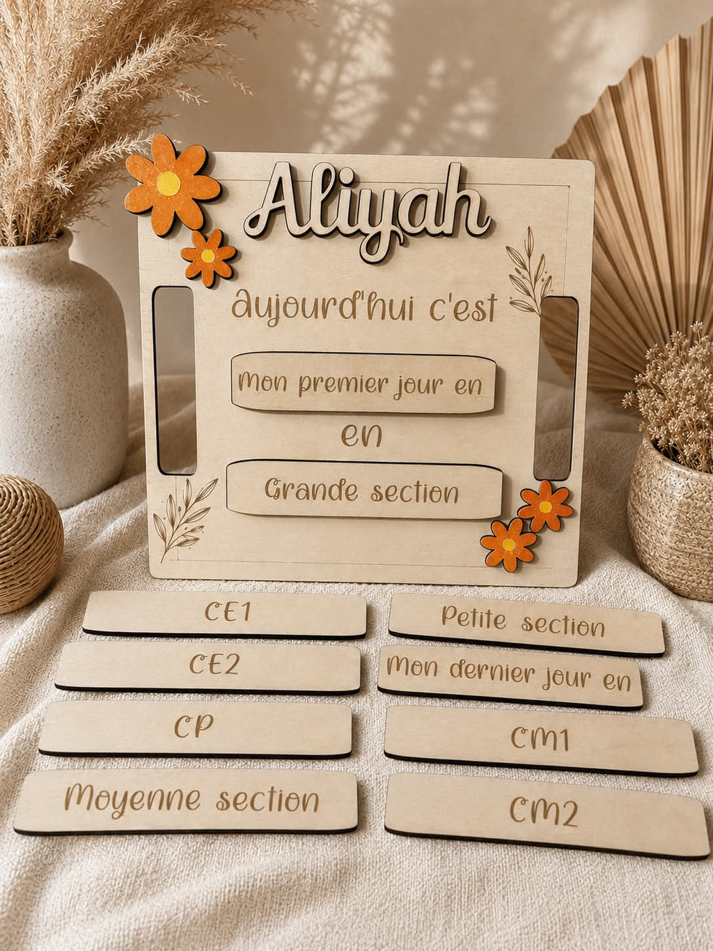 Plaquette rentrée scolaire personnalisée en bois - vue principale