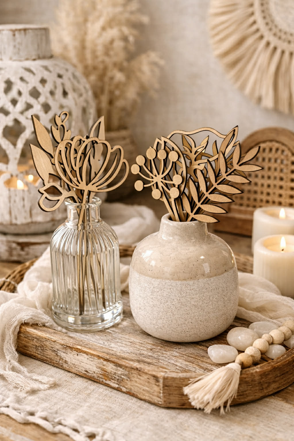 Fleur en bois découpée au laser – vue de face