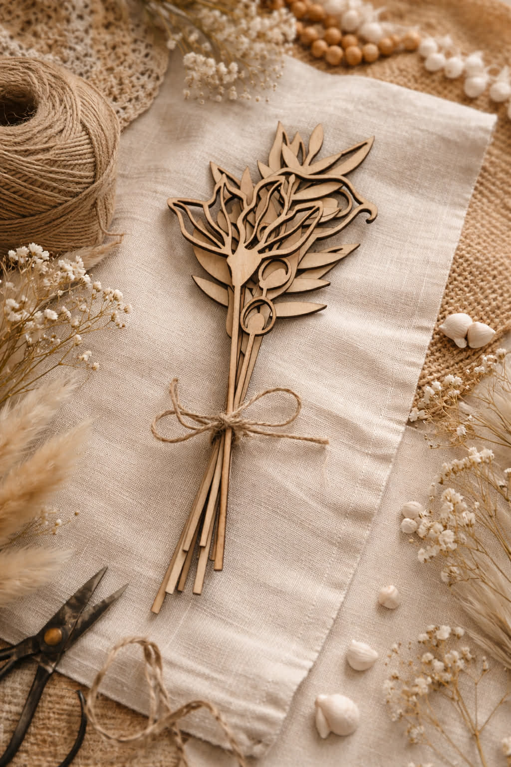 Fleur en bois découpée au laser – coloris naturel