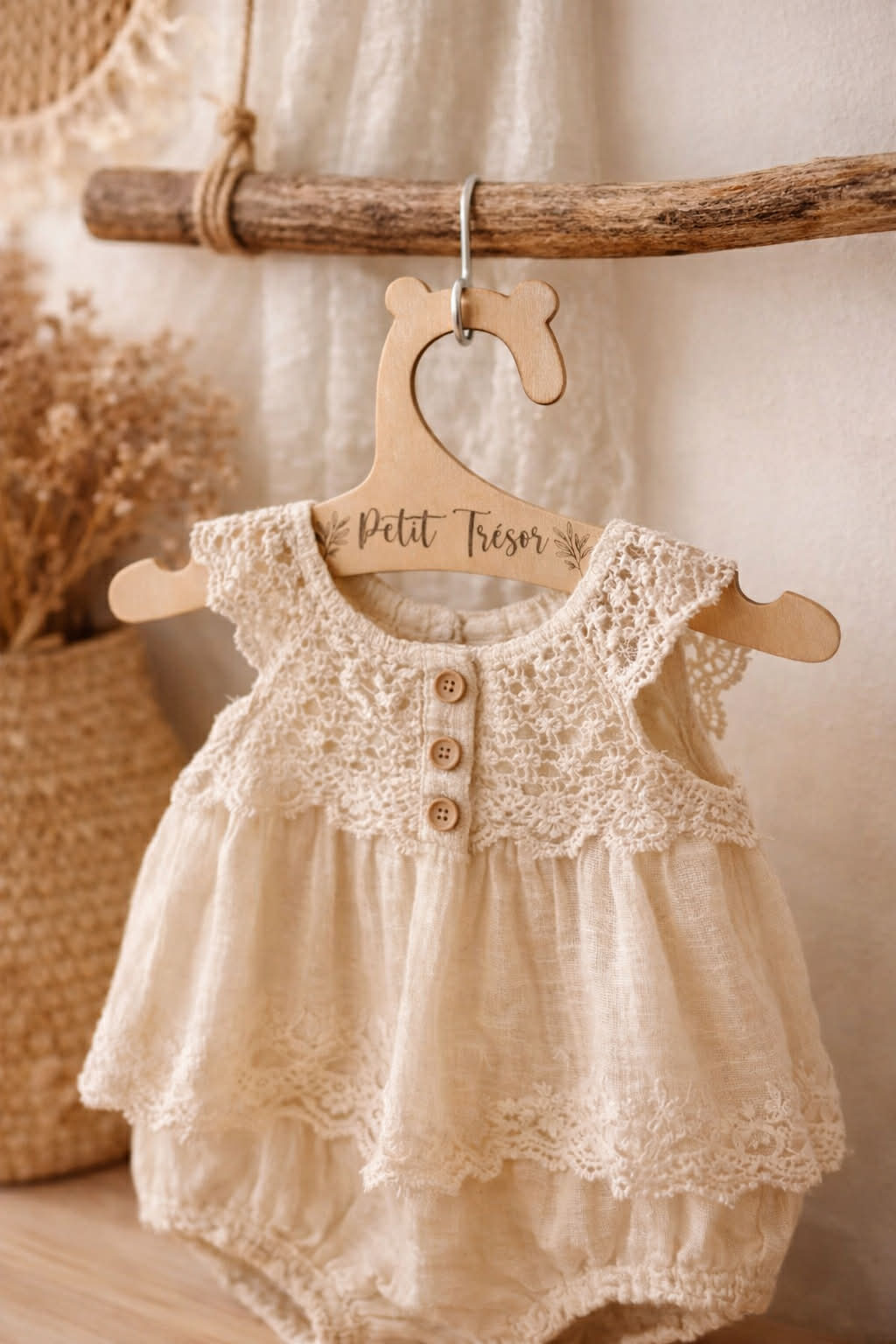 Cintre bébé personnalisé en bois – Lot de 3